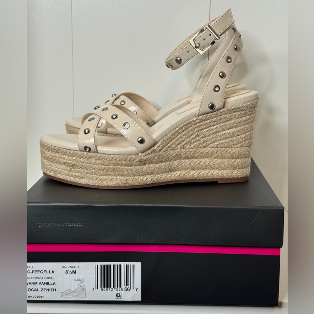 Vince‎ Camuto Beige Studded Wedge Sandals - Picture 2 of 6